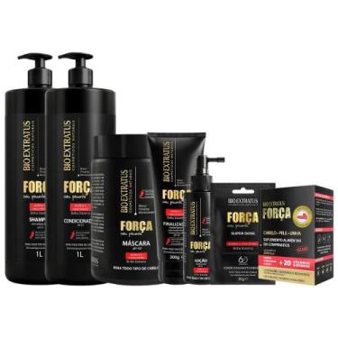 Imagem de Kit Força com pimenta 7 itens 1 Shamp 1 Cond 1L 1 Másc 1L 1 Final 1 Lo