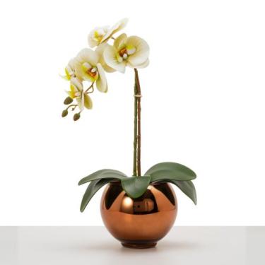 Imagem de Arranjo De Orquídea Artificial Silicone Com Vaso Vidro Wood Espelhado 