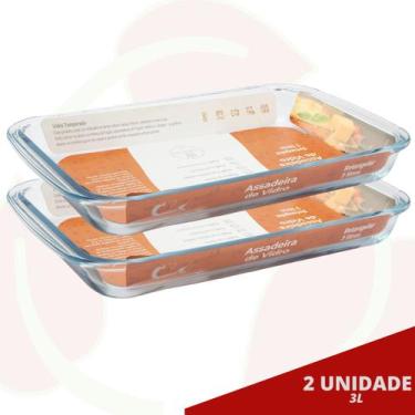 Imagem de 2 Travessa Refratária 3L Vidro Temperado Microondas Doces Festas - Cas