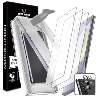 Imagem de [3 + 1] [kit de instalação] 3 protetores de tela de filme de vidro híbrido flexível + 1 protetor de lente entalhada 3D + EZ KIT ZERO compatível com Samsung Galaxy S24 Plus 5G 2024 alinhamento perfeito