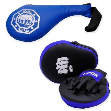 Imagem de Kit manopla de foco e raqute de chute muy thai - Block Fitness, Azul