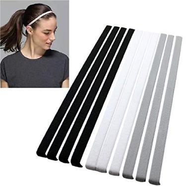 Imagem de Faixas de cabelo esportivas para meninas antiderrapantes – faixas elásticas elásticas finas para orientar o suor ao correr, futebol, basquete, ioga, tênis, ciclismo, 10 unidades (preto + cinza +