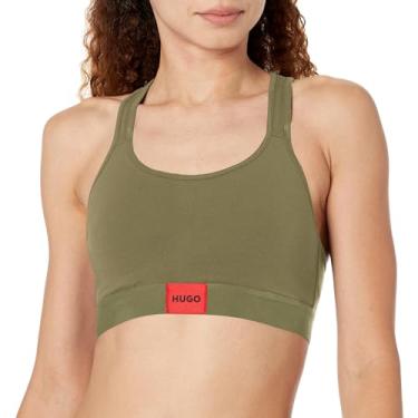 Imagem de HUGO Sutiã feminino acolchoado nas costas de algodão com logotipo quadrado, Verde-oliva profundo, M