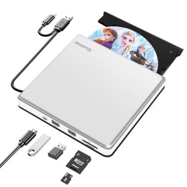 Imagem de Guamar Unidade de Cd e Dvd Externa, Usb 3.0 Usb-C Cd/Dvd +/-Rw Burner Player Leitor Unidade de Disco Óptico Portátil Gravador de Cd Rom com 2 Slots Usb e Sd/Tf para Laptop Pc Mac Macbook Windows 11 Li