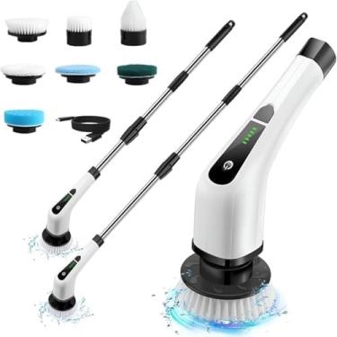 Imagem de Esfregão Elétrico Giratório 7 em 1 Escova Rotativa MOP para Limpeza Sem Fio Multiuso Escova Substituíveis Portátil Recarregável com Cabo Ajustável Limpa Chão Banheiro Cozinha Azulejo Piso