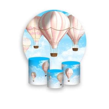 Imagem de Painel De Festa Redondo 1,50x1,50 + Trio De Capas Cilindro - Céu Balõe