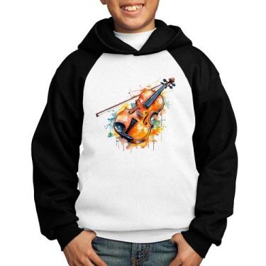 Imagem de Moletom Infantil Violino Watercolor - Foca na Moda, Branco, Preto, 6