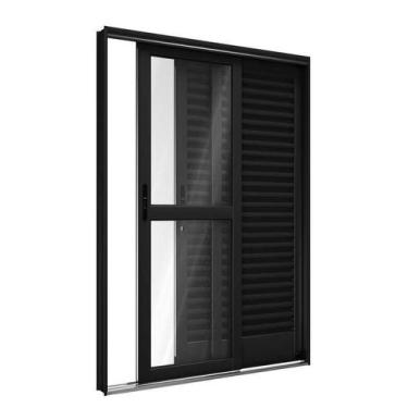 Imagem de Porta Balcão de Aço 214 x 150 x 14 cm Preto 3 Folhas Direita Riobras P