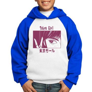 Imagem de Moletom Infantil Tokio Girl - Foca na Moda, Branco, Azul, 14