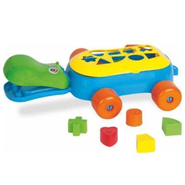 Imagem de Brinquedo Educativo Para Bebe Hipopótamo Didático Interativo Encaixe F