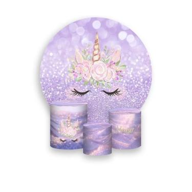 Imagem de Painel De Festa Redondo 1,50x1,50 + Trio De Capas Cilindro - Unicórnio