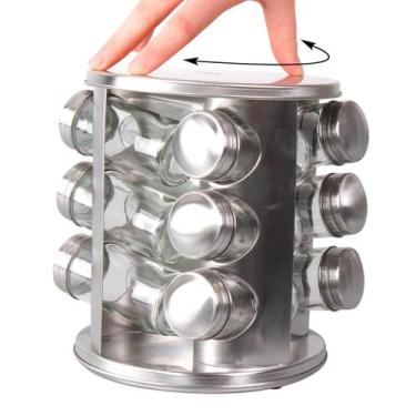Imagem de Porta Condimento Vidro Giratório Com Tampa Inox Organizador De Tempero