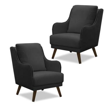 Imagem de Kit 2 Poltronas Decorativas Catar com Tachas Veludo Cinza Chumbo G33 -