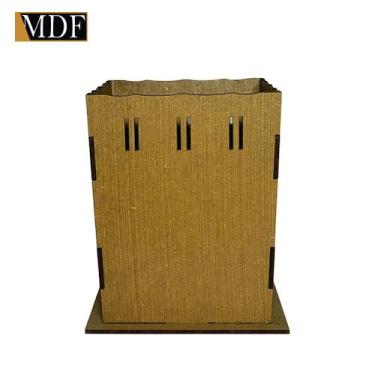 Imagem de Cachepot Borda Ondulada Passa Fita G 12x12x15 Laser Mdf Madeira Marrom