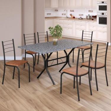 Imagem de Conjunto Sala de Jantar Mesa Retangular 140x75cm Tampo Granito Ocre 6 