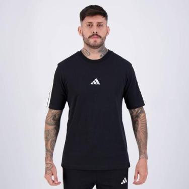 Imagem de Camiseta Adidas 3 Stripes Logo Preta e Branca, M