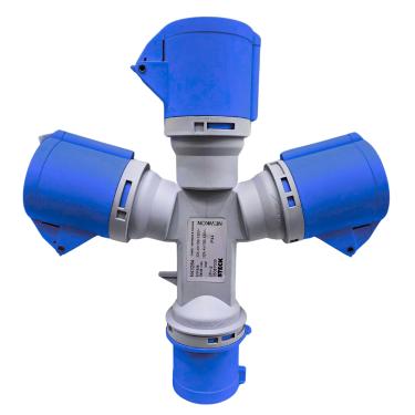 Imagem de Tomada Industrial Múltipla 32A 2P+T 200/250V 1 Entrada 3 Saídas IP44 6H Azul N43286 – Steck