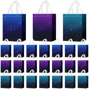 Imagem de Locmeo Céu estrelado sacos de lembrancinha de festa com alças reutilizáveis não tecido tema galáxia estrelada sacos de presente retrô doces para meninas e meninos, festa de chá de bebê, 20 x 10 x 25