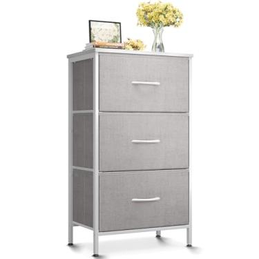 Imagem de AODK Cômoda para mesa de cabeceira de quarto, cômoda pequena, cômoda para sala de estar, armário com 3 gavetas de armazenamento, organizador de roupas, cinza claro