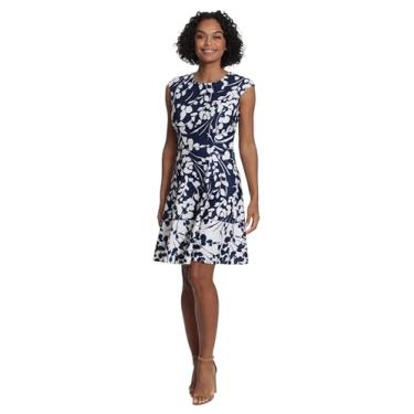 Imagem de London Times Vestido feminino justo e rodado elegante verão coquetel formatura jardim festa casamento convidada, Azul-marinho/marfim, 46