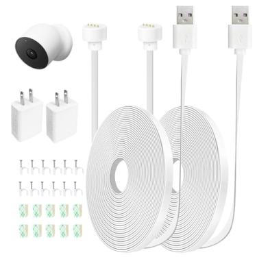 Imagem de AYIIFEI Cabo de alimentação compatível com Google Nest Cam externa ou interna, bateria, 20 pés/6 m, pacote com 2 cabos à prova de intempéries internos e externos carregando continuamente sua câmera