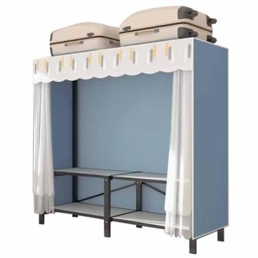 Imagem de Guarda-roupa Armário rústico sem instalação, guarda-roupa simples de tecido de poliéster, estrutura de aço dobrável, armário reforçado armário