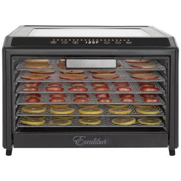 Imagem de Desidratador de Alimentos Elétrico com 6 Bandejas, Controle de Temperatura e Porta de Vidro para Visualização, 700W, Excalibur, Preto