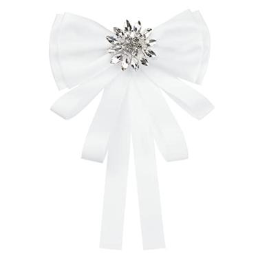 Imagem de Elerevyo Broche de laço feminino com laço de strass para vestido de camisa, Branco, tamanho �nico