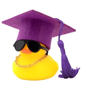 Imagem de wonuu Car Dashboard Decorations Colorful Graduation Hat Rubber Ducks, Rubber Ducky for Car Ornament Cute Duck with Hat, Necklace, Glasses, for Bachelor, Graduates, Master, Doctor, Ph.D, Purple