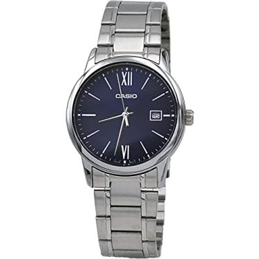 Imagem de Casio MTP-V002D-2B3 Relógio masculino analógico padrão de aço inoxidável com mostrador azul romano, pulseira