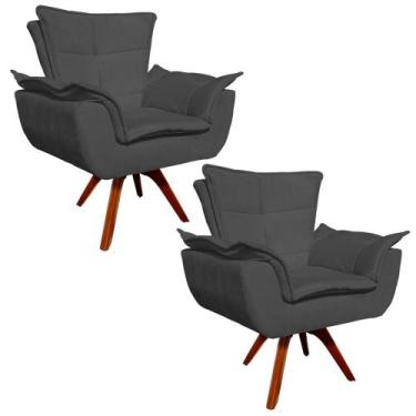 Imagem de Kit 02 Poltronas Decorativas Gran Opala Base Giratória Madeira Suede G