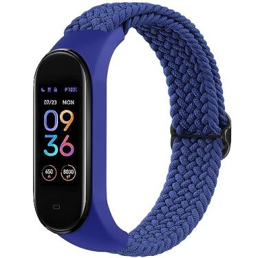 Imagem de Bandas elásticas para Amazfit Band 5 Pulseira de substituição feminina e masculina, pulseira esportiva de nylon trançado macio compatível com acessórios Amazfit Band 5 (azul)
