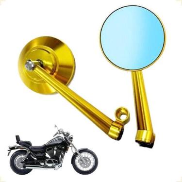 Imagem de Espelho Retrovisor Universal Redondo Para Motos Custom Dourado Suzuki 