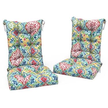 Imagem de LVTXIII Conjunto de 2 almofadas para cadeira de balanço ao ar livre, almofadas de assento adornadas resistentes à água e desbotamento para uso em cadeiras de balanço, 96 x 43 cm, vermelho damasco