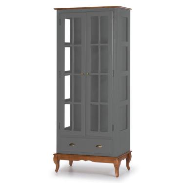 Imagem de Cristaleira 2 Portas e Laterais em Vidro 3 Prateleiras 1 Gaveta 60808 Hannover - Cinza/Imbuia Glazer