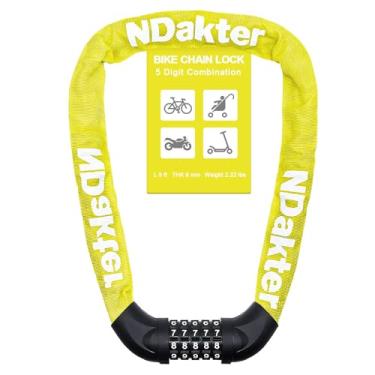 Imagem de NDakter Cadeado de corrente de bicicleta, combinação de 5 dígitos, trava de corrente de bicicleta resistente anti-roubo, trava de segurança reinicializável de 2,62/3,2/4,27/5/6 pés de comprimento para