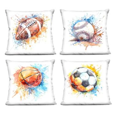 Imagem de Stupell Industries Modern Splash Sports Balls LSR Design Studio (conjunto de 4) Almofada impressa para ambientes internos, 45 x 18 cm, multicolorida, 4 unidades