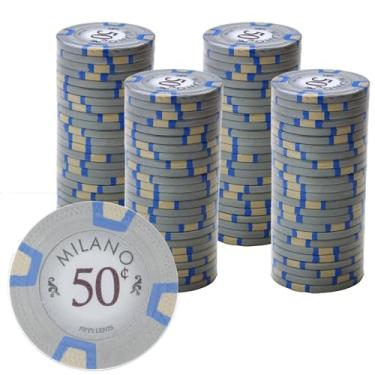 Imagem de Gamers Lounge Fichas de pôquer Milano 10 gramas Casino Clay (pacote com 100) - Argila real, aparência vintage de cassino ($0,50 cinza)