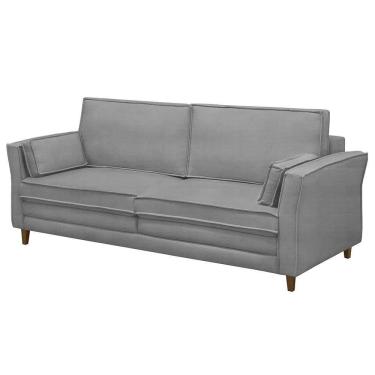 Imagem de Sofá Living 3 Lugares 180cm Pés Madeira Efraim F05 Veludo Prata - Mpozenato