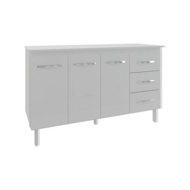 Imagem de Balcão Gabinete Armário Cozinha Carine Branco Com Tampo Tampão 140 Cm Mobília Decor Branco