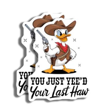 Imagem de Adesivo de pato caubói - adesivo engraçado de desenho animado ocidental - Decalque de pato Yee Haw - Adesivo de vinil exclusivo para laptops e garrafas de água - Design decorativo durável para casa ou