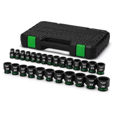 Imagem de TecoTek Conjunto de soquetes de impacto métrico raso de 12 pontos com 26 peças, CR-M0, 10 mm a 36 mm, estojo de armazenamento resistente