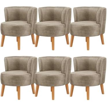 Imagem de Jogo 6 Poltronas Elegante para Sala de Estar Confortável Tecido Veludo MOBLAN decor (Cappuccino)