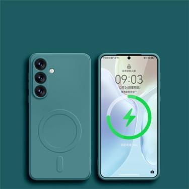 Imagem de VFDHN Capa magnética de silicone líquido com carregamento sem fio para Samsung Galaxy S25 S24 Ultra S23 FE S22 S21 Plus Capas à prova de choque, GJCX Drak Green, para Samsung S21