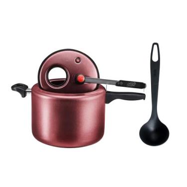 Imagem de Kit Panela de Pressão 4,5L Antiaderente Cereja com Visor na Tampa e Co