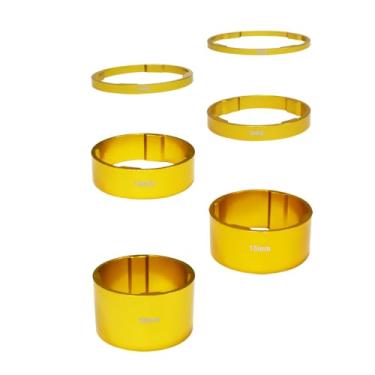 Imagem de Yuauy Espaçador de arruela de haste de fone de ouvido de bicicleta dourado 2/3/5/10/15/20 mm serve para tubos de direção de cabeças de 1-1/8" (28,8 mm) para bicicleta de estrada MTB liga de alumínio