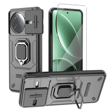 Imagem de WRTBS Capa de celular para Xiaomi Poco F7 Pro 5G com protetor de tela de vidro, capa de proteção para câmera deslizante embutida, capa protetora de corpo inteiro militar resistente - preta