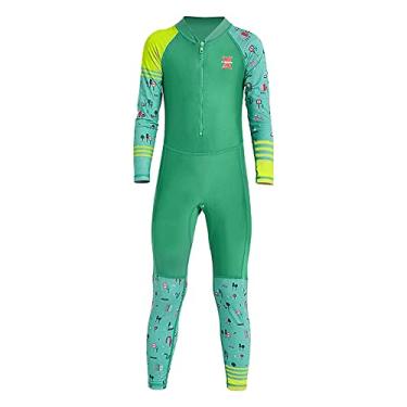 Imagem de IBTOM CASTLE Roupa de banho infantil para meninos e meninas, roupa de banho de corpo inteiro, manga comprida, surfe, Verde, 7-8 Anos
