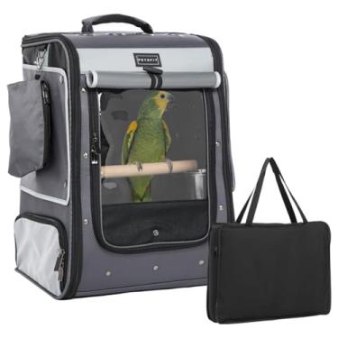 Imagem de Porta-pássaros com tampa de sombra, poleiro de altura ajustável, 2 tigelas de alimentador e ótima ventilação, gaiola de viagem de pássaro calopsita (grande, cinza1)