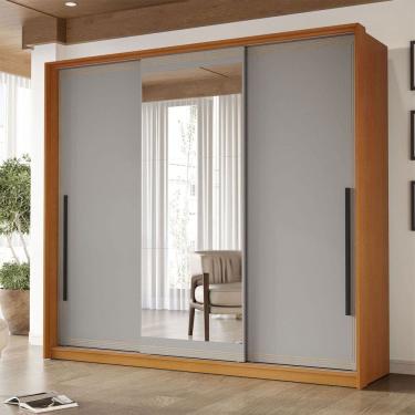 Imagem de Guarda-Roupa Casal Valência 3 Portas 4 Gavetas com Espelho Freijó/Cinza - Politorno